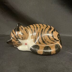 N.S Gustin Tabby Cat Sleeping Kitty Ceramic Porcelain Handmade Figurine USA